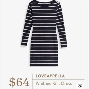Fitted long sleeve, navy dress with white stripes